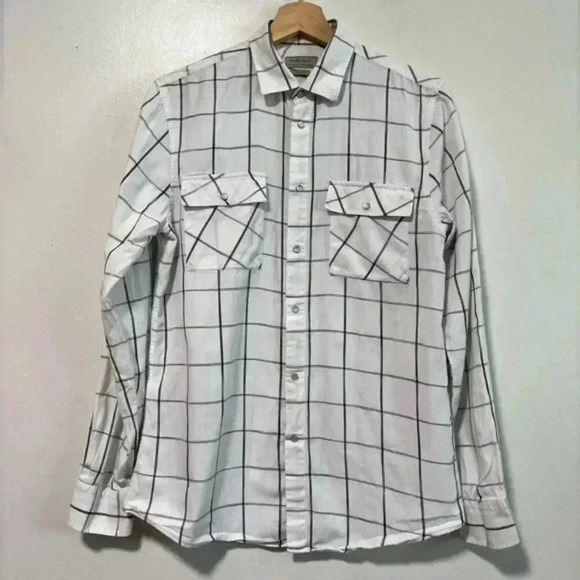 Zara Other - Zara Man Slim Fit White & Black Grid Plaid Button-Down Shirt Size M